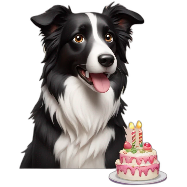 border collie with birthday cake emoji