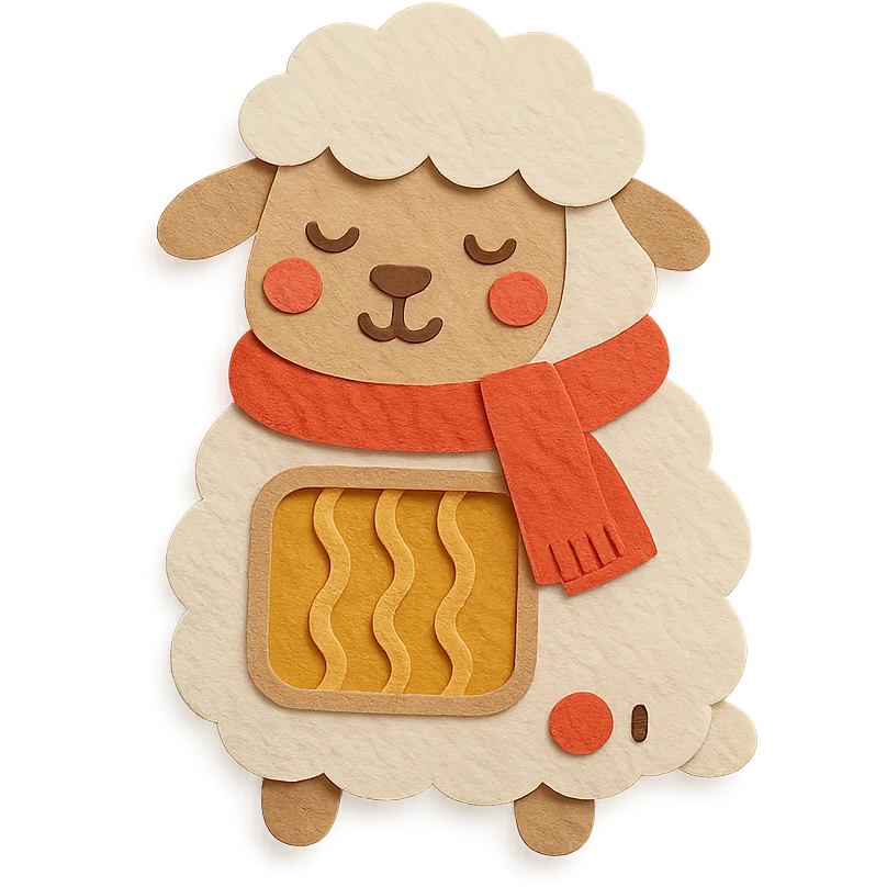 soft white sheep-shaped electric heater, wearing a cozy scarf, warm cheeks, full-body emoji