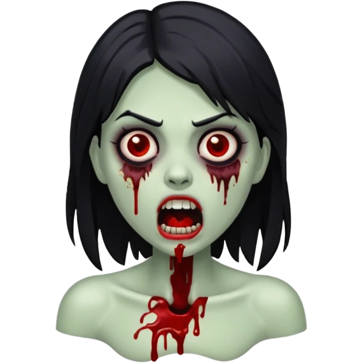white girl zombie with black hair and blood, open mouth emoji