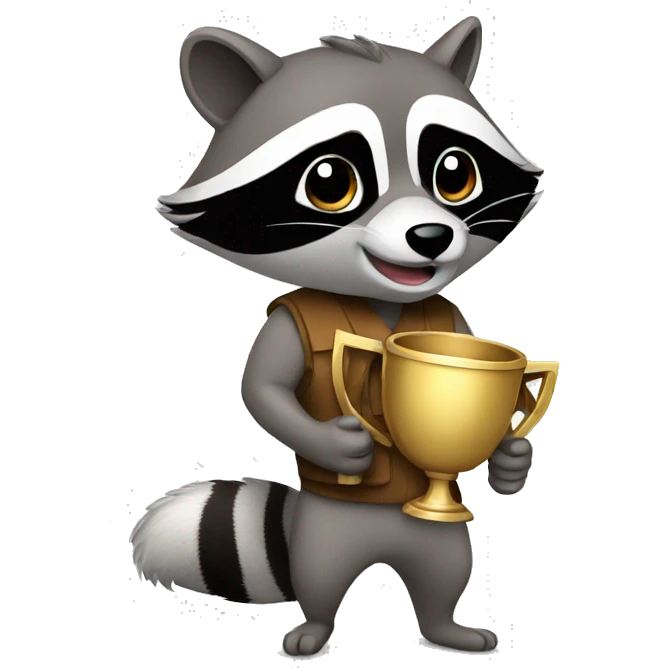 Raccon holding a trophy emoji