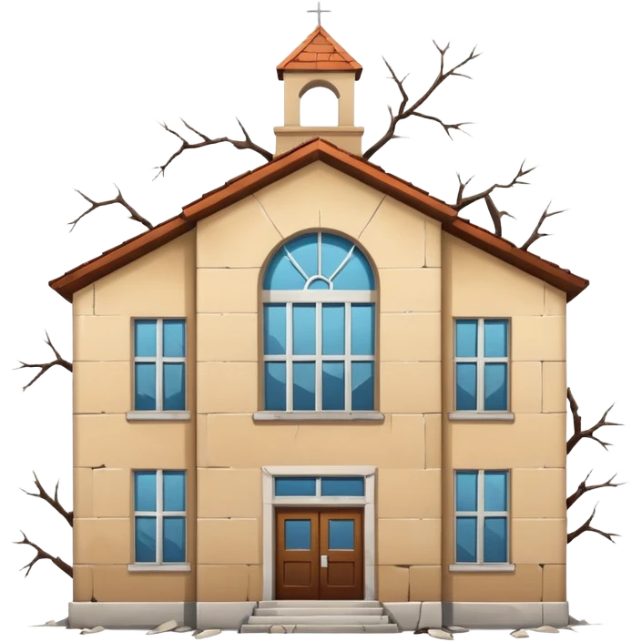 Abandoned school, cracked walls, broken windows, no background, simple style, minimal details emoji