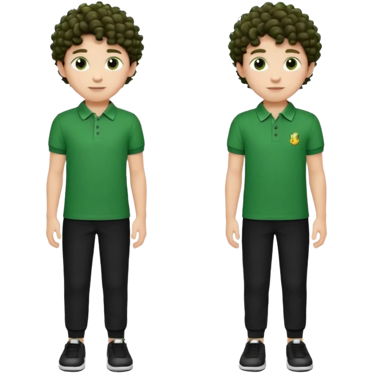 Boy with green polo shirt curly hair black pants and white shoes emoji