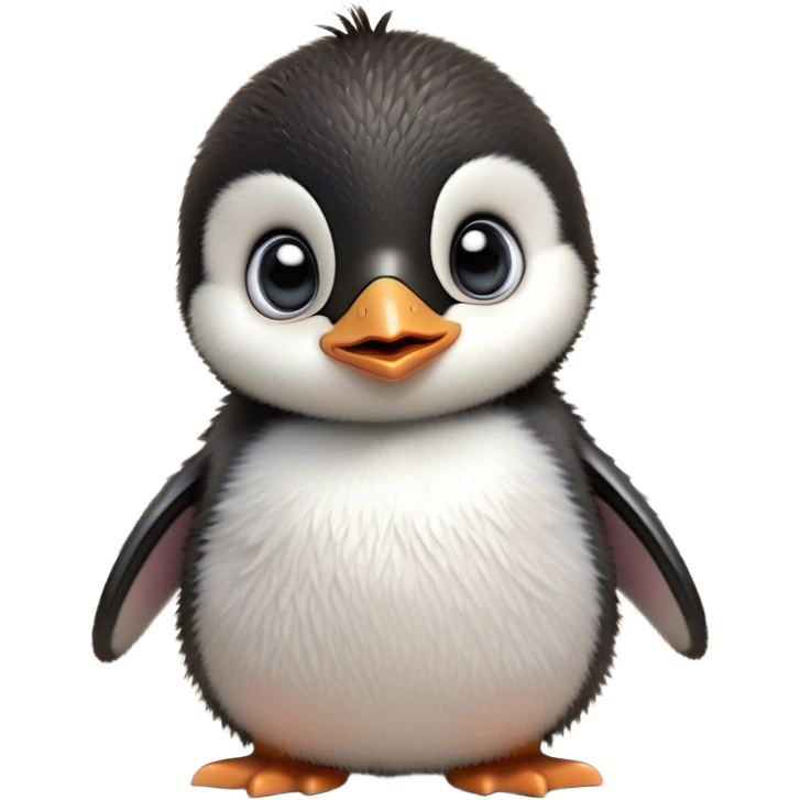 Cinematic Comical Baby Penguin Portrait Emoji, Head tilted dramatically with an exaggeratedly shocked expression, featuring delightfully fluffy plumage with wide, comically expressive eyes full of humorous disbelief, Simplified yet hilariously expressive features, highly detailed, glowing with a slightly sassy polar glow, high shine, dramatic yet playful, stylized with an air of cheeky innocence, soft glowing outline, capturing the essence of a meme-worthy baby penguin that seems ready to side-eye its way into viral fame! emoji