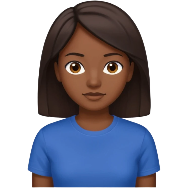  Una donna con una maglietta a mezze maniche blu scuro, i capelli lisci,lunghi,castani scuro e gli  occhi marroni emoji