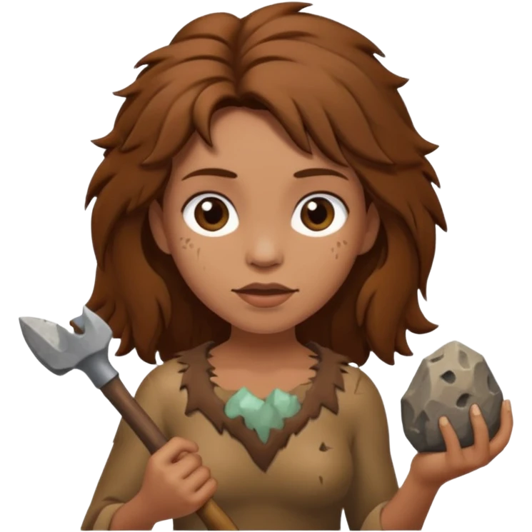 cartoon cave woman with messy hair and a stone tool emoji