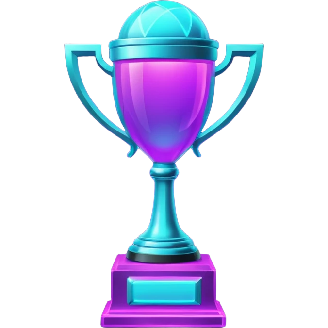 futuristic glowing neon trophy beside, purple and cyan glow, dark background emoji