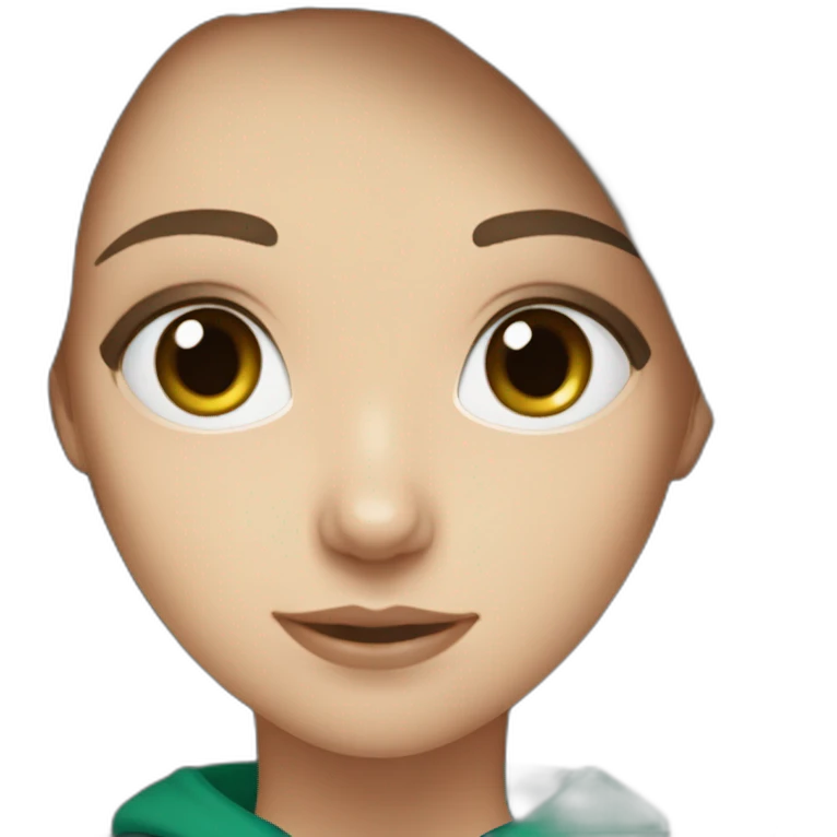 White Girl white darkbrown hair and blue eyes wearing darkgreen Hoodie emoji