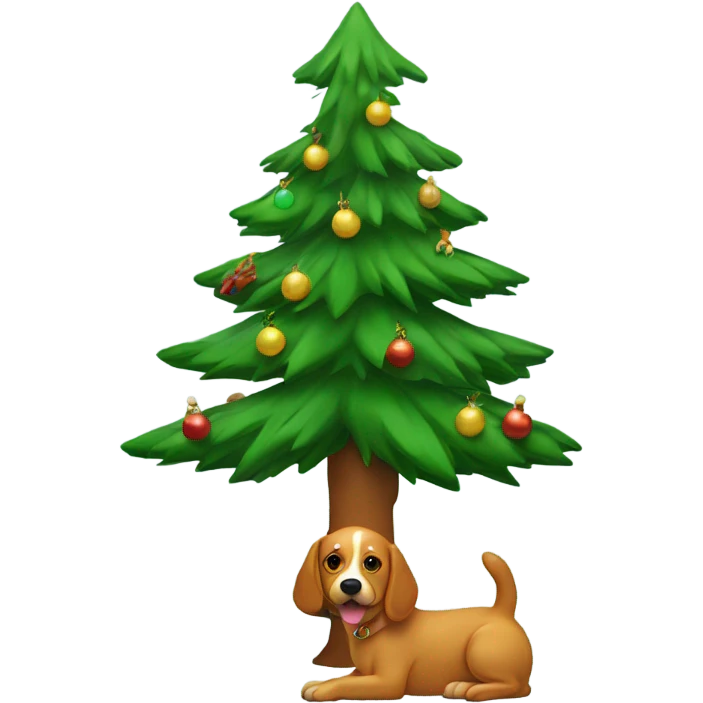 Christmas tree with Ginger dog under it emoji