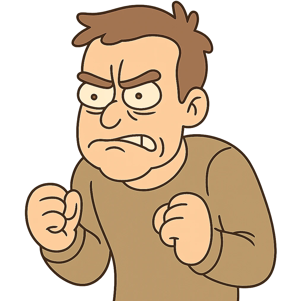 a person with a furrowed brow and clenched fists, stressed, cartoon style emoji