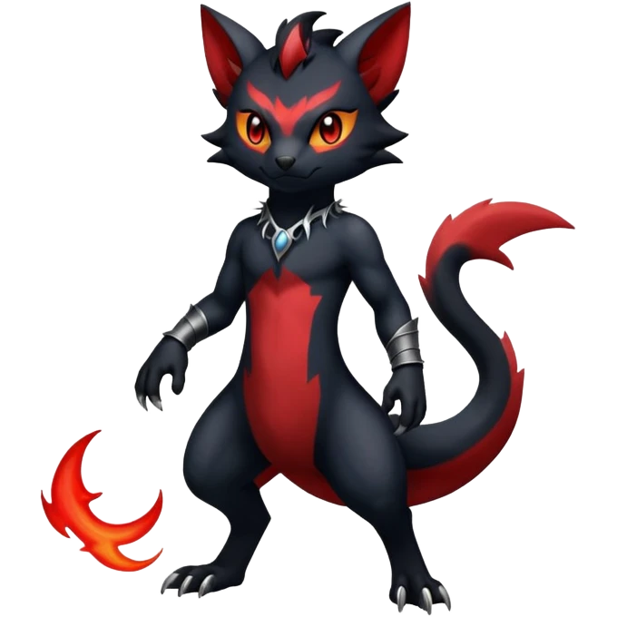 Shiny Dark Gothic Badass Handsome Salandit-Zorua-Litten full body emoji