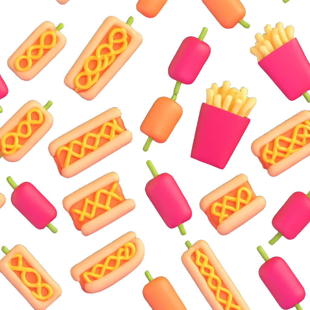 row of 3d food snacks emoji