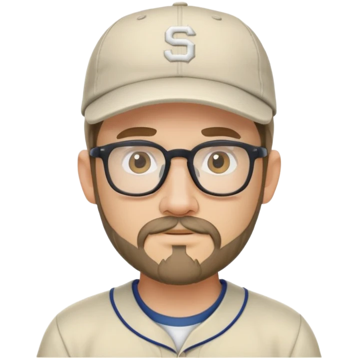 adventurer with goatee beard (no beard on cheeks), short hair, glasses and backwards baseball cap emoji