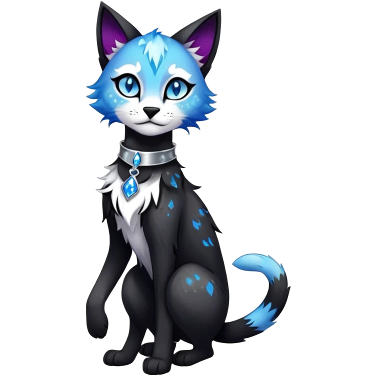 Vibrant edgy gothic Falvie-Fionbri-creature-sparkle-feline-fursona, full body, with random markings emoji