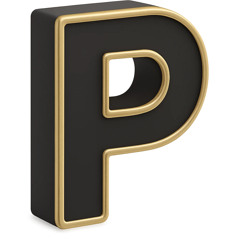 Create the letter P in the 3D Black style, matching the bold, clear, gold-edged look of the reference letter A. emoji