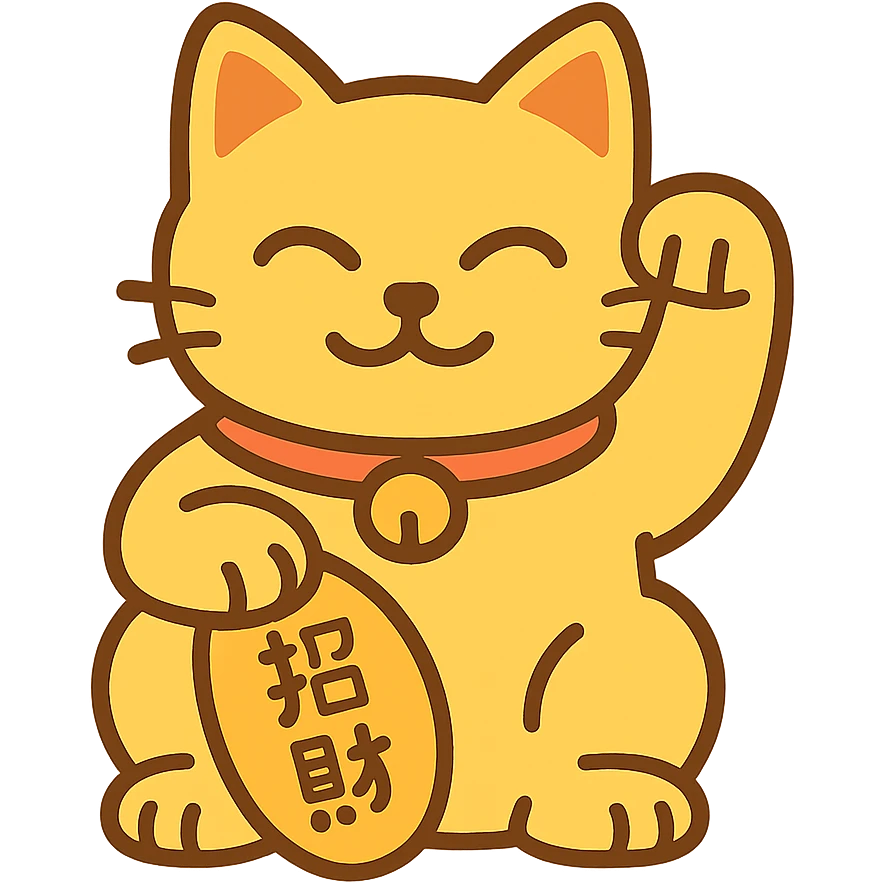 Gold Chinese lucky cat in a flat toon style  emoji