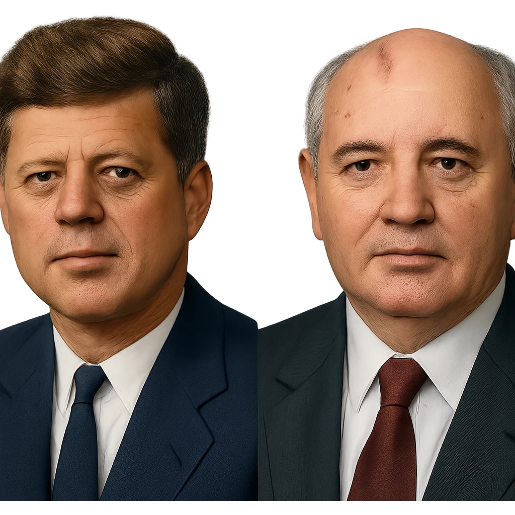 realistic icon of John F. Kennedy and Mikhail Gorbachev side by side, clean and focused emoji