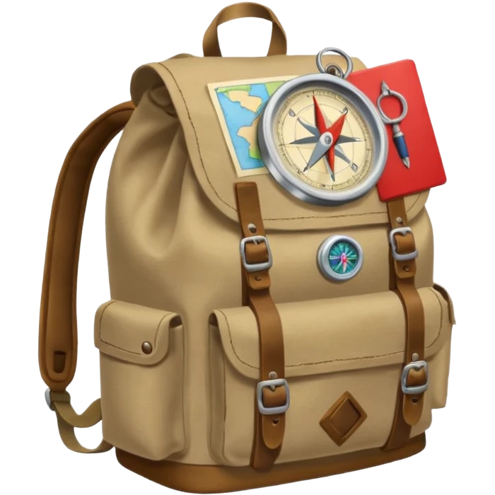 backpack with a lot of exploring items emoji