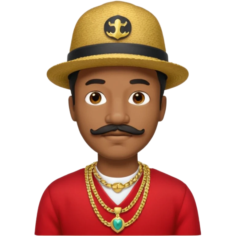 Black gypsie with mustache,hat, gold necklaces and red clothes  emoji