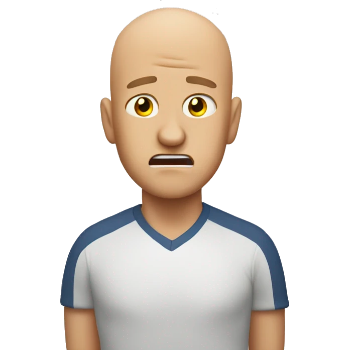 A bald man with a lightning-shaped scratch on his head, crying emoji