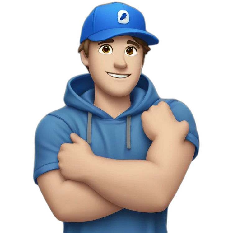 MrBeast wearing a blue cap making heart with a hand emoji