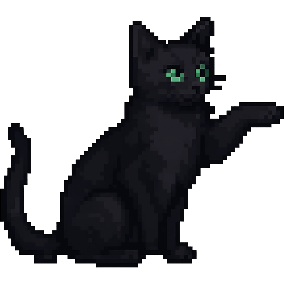 Make this cat black in pixel art style with no background. emoji