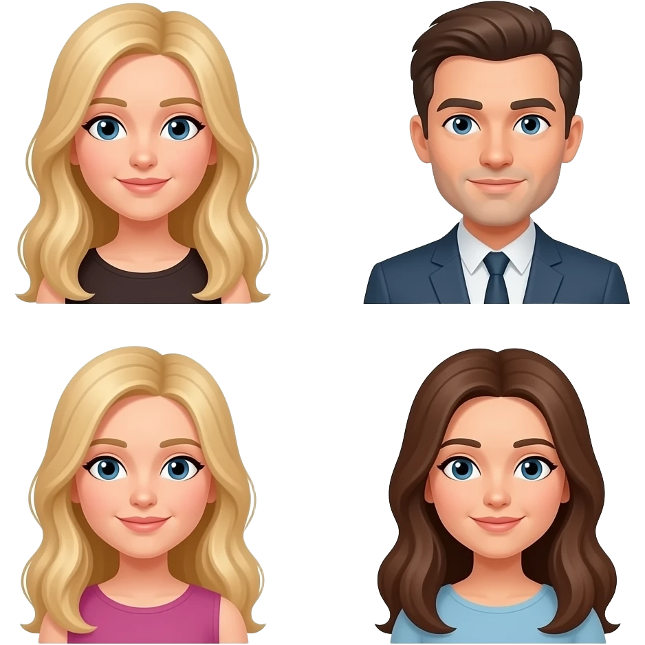 One blonde long hair female, one brunette/gray hair male, one brunette long hair female emoji