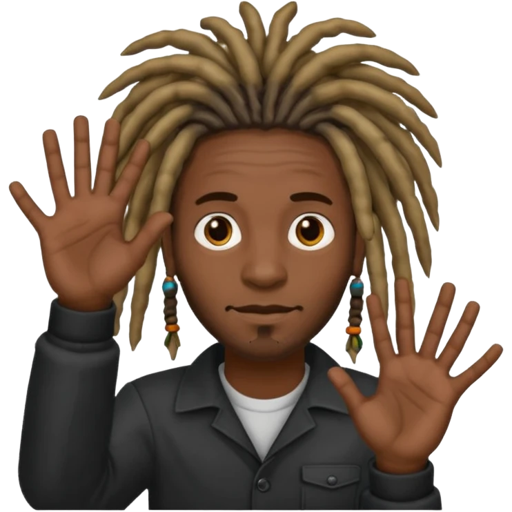 A Black man with dreads holding up 6 in his right hand and 7 in his left hand  emoji