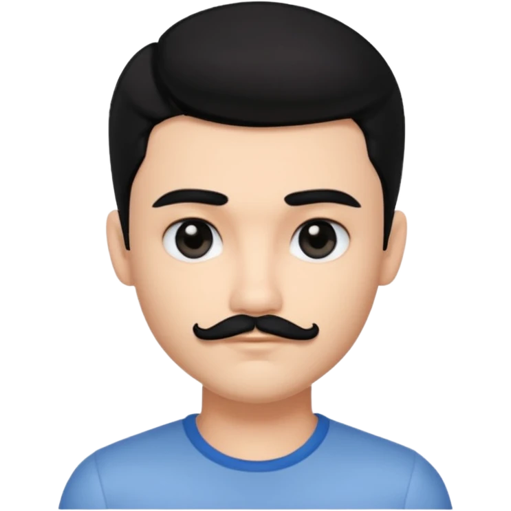 pretty handsome bratz man, with black hair and  square short mustache with black black black  eyes,  short dar, pale skin, defined jawlines emoji