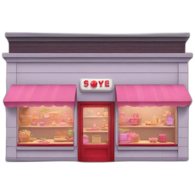 Grandma's store building with red and pink elements colors emoji