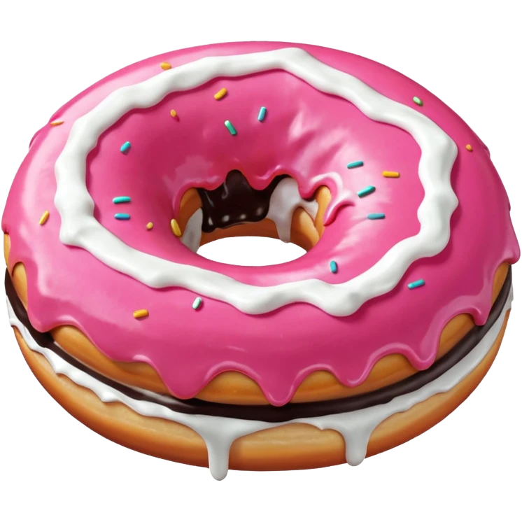White icing running through a pink donuts hole spilling out onto a black couch to make a sticky mess emoji