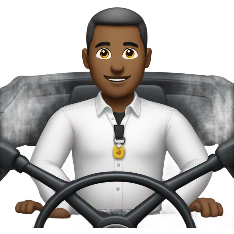  man with white button-down shirt behind a steering wheel emoji