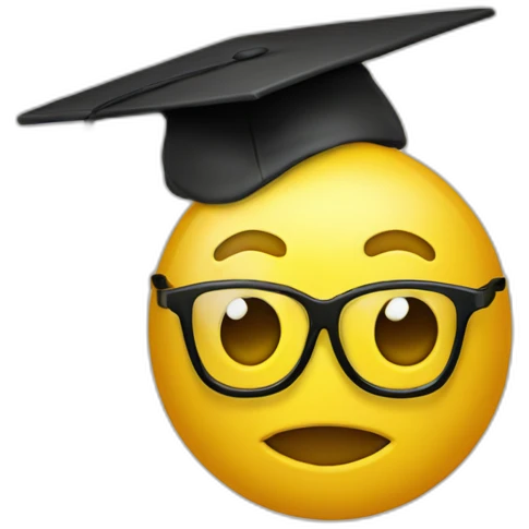 yellow emoji head with glasses and with mortarboard on its head emoji