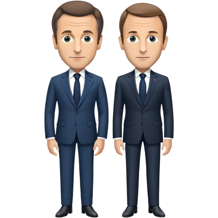 figures of Nicolas Sarkozy and Emmanuel Macron standing side by side, both with oversized heads and small bodies, wearing suits, highly recognizable faces, simplified details emoji