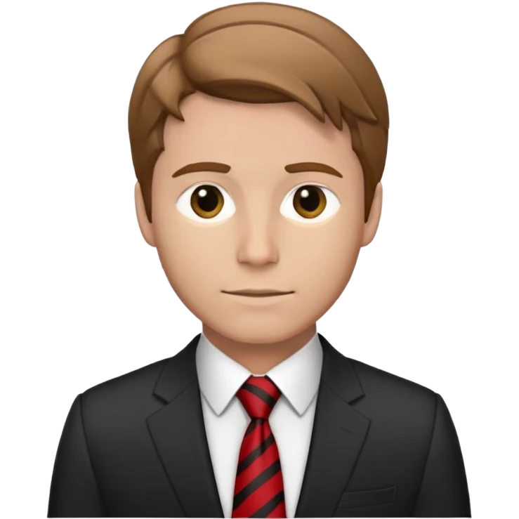man with combed light brown hair wearing a suit with black horizontal stripes and a red tie emoji