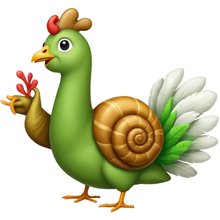 a snail green worm a chicken with jazz hands emoji