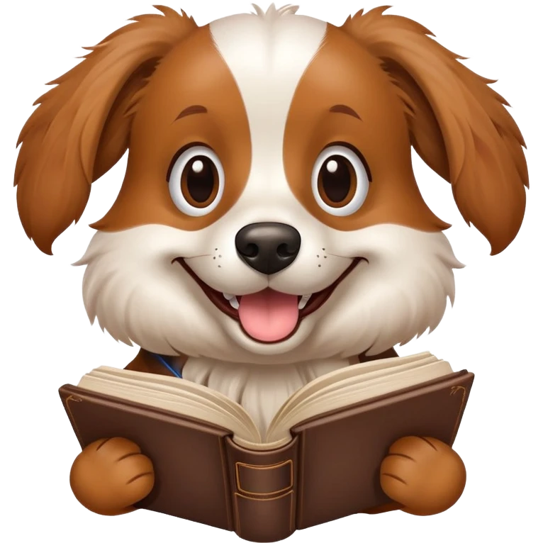 weird dog smiling holding a dictionary emoji