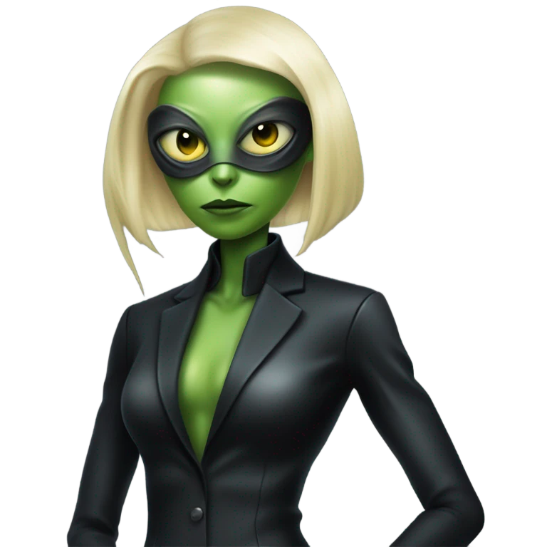 a blonde reptilian alien woman as men in black, full body emoji