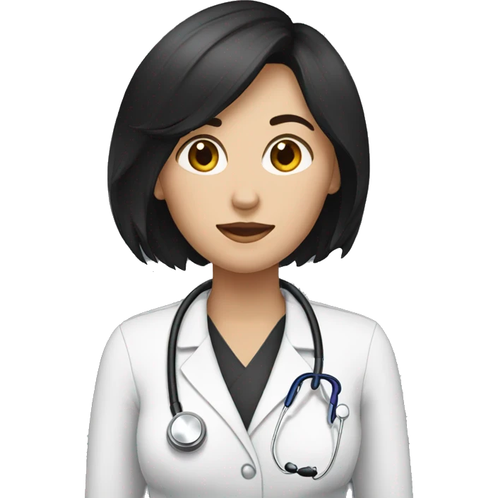 White woman with black hair and haven't stethoscope emoji