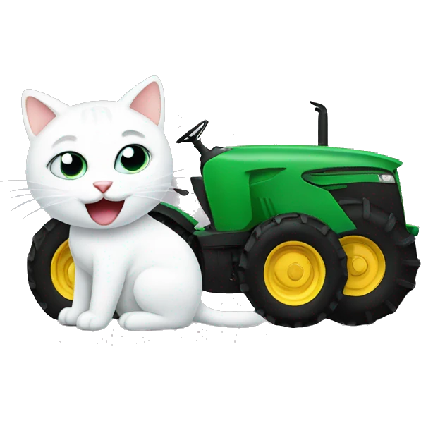 A White Cat driving a Tractor emoji