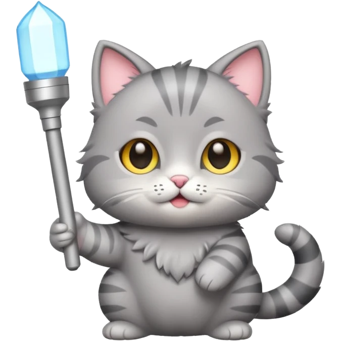 chibi cute gray cat holding a light stick happily emoji