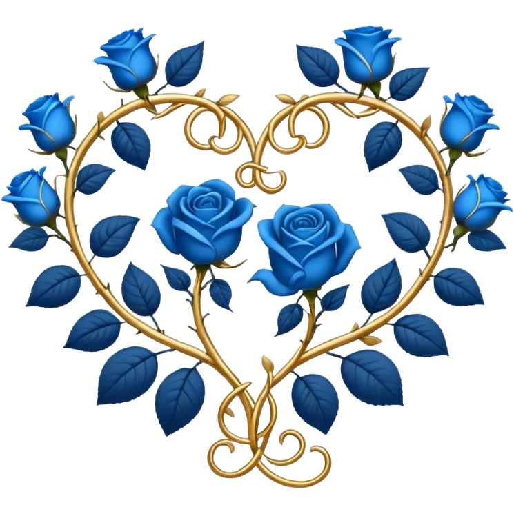 heart shape gold vine with blue roses border emoji