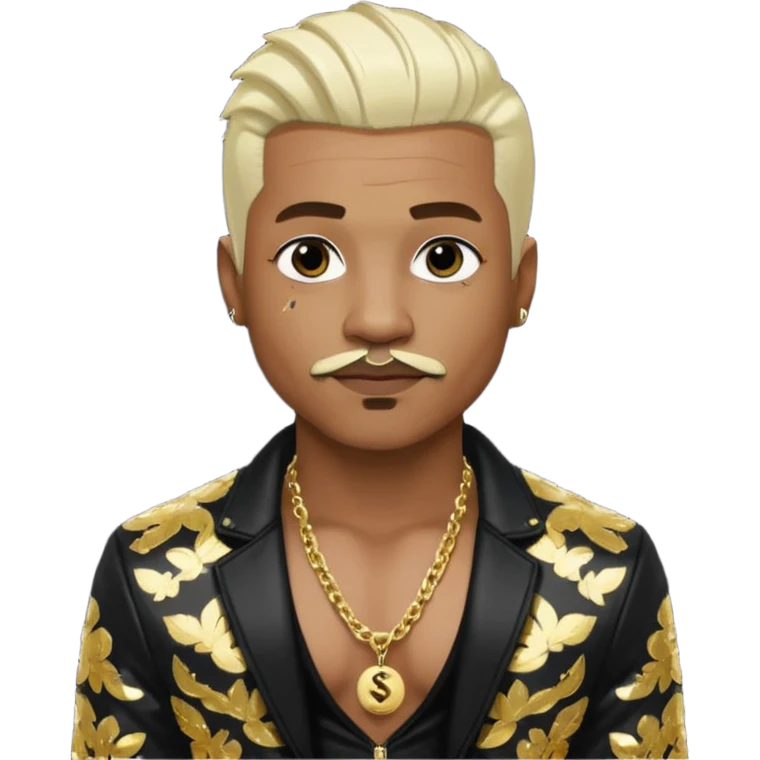 Sisqó with platinum blonde hair, black sequin jacket, shirtless with necklace, dark skin, dark brown thin mustache emoji