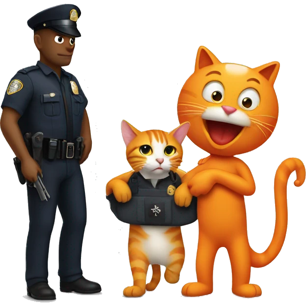 man in public getting arrested with an orange cat eating shrimp beside him emoji