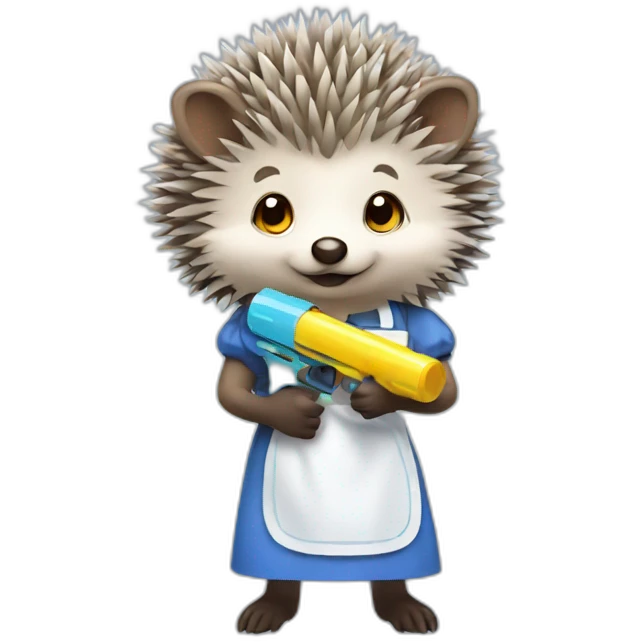 Hedgehog wearing a maid outfit holding a water gun emoji