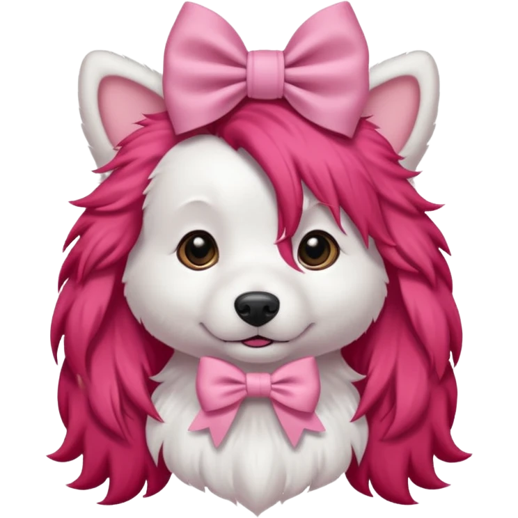 very red long haired white dog with a bow on hair emoji