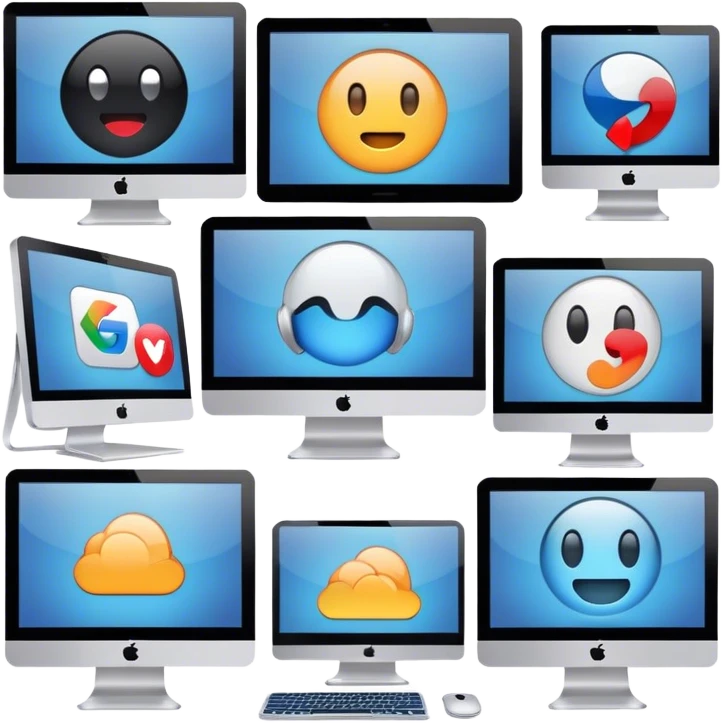 lots of monitors with different sites emoji