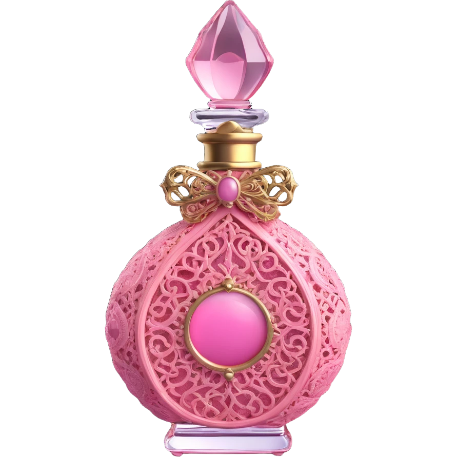 3D gothic perfume bottle with pink lace, vintage and ornate emoji