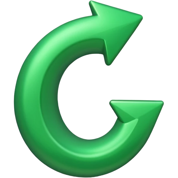 iOS-style 3D emoji: a glossy green arrow curving upward emoji
