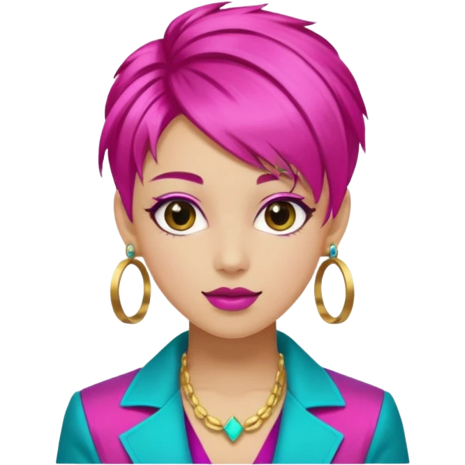 A stylish young idol in colorful stage outfit, trendy hairstyle with dyed highlights emoji