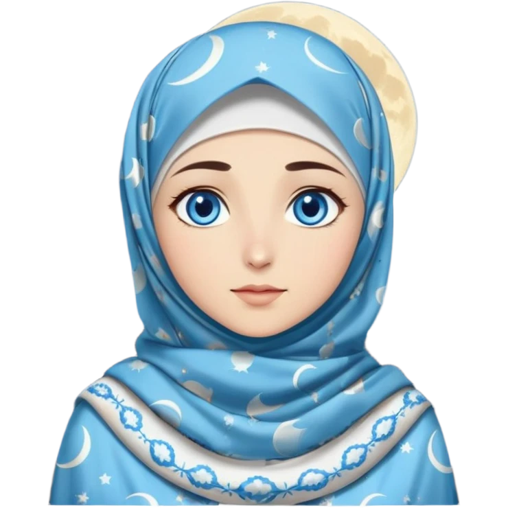 Turkish beautiful finish Konya girl blue eyes with moon hijab dress and watching the moonlight sky on the ground  emoji